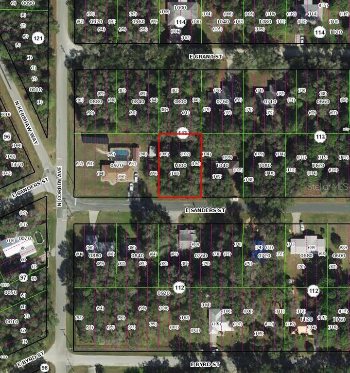 This is an aerial map showing a residential lot outlined in red — 3863 E SANDERS STREET, INVERNESS, FL
