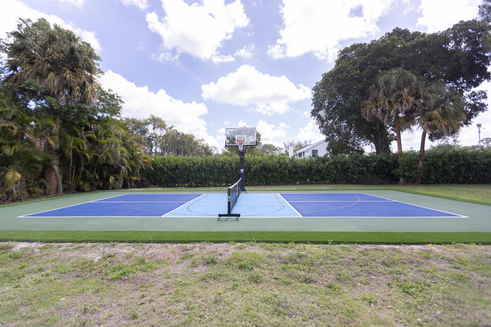 A multi-use sports court with a basketball hoop and net sits in a grassy yard — 8763 Pinion Drive, Lake Worth FL 33467, LAKE WORTH, FL