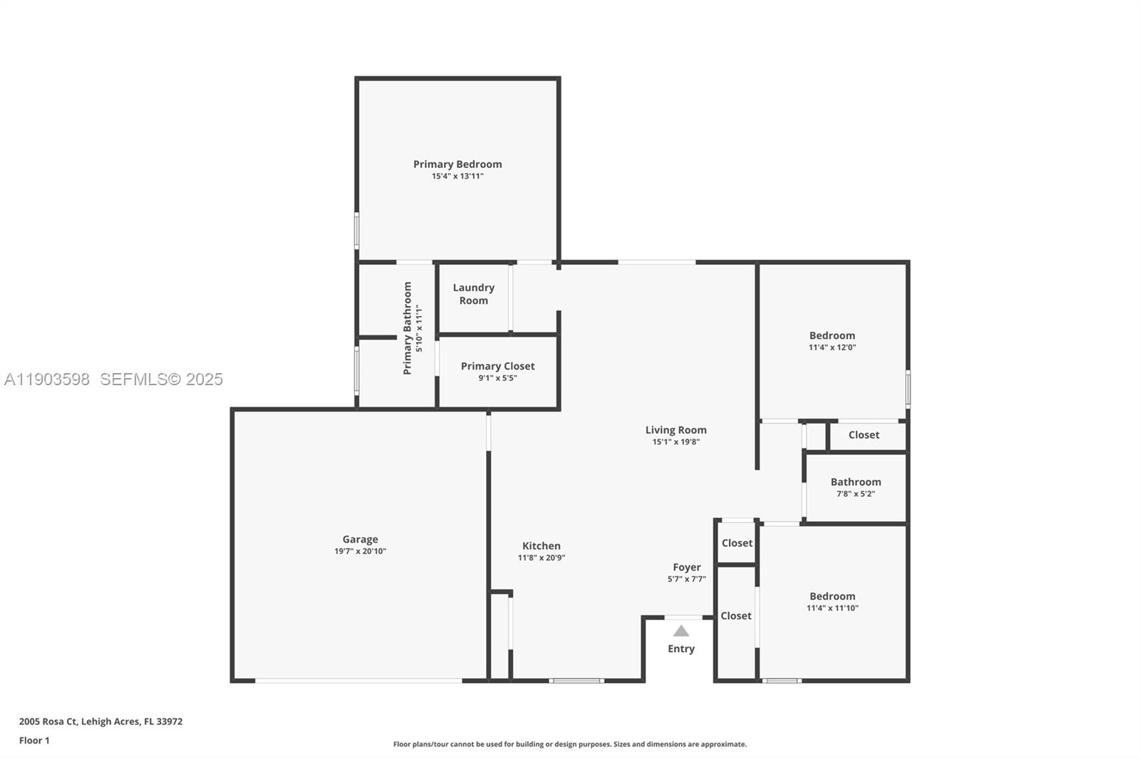 This is a floor plan for a single-story residential home — 2005 Rosa Ct, Lehigh Acres FL 33972, LEHIGH ACRES, FL