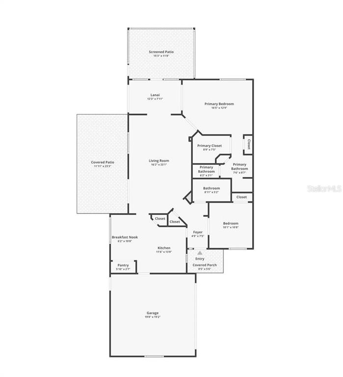 This is a floor plan of a house featuring a garage, kitchen, and primary suite — 1314 SANTA ROSA COURT, LADY LAKE, FL