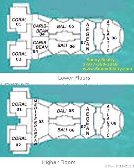 This image displays two floor plans showing the layout of residential units on different levels — 3101 S Ocean Dr # 606, Hollywood FL 33019, HOLLYWOOD, FL