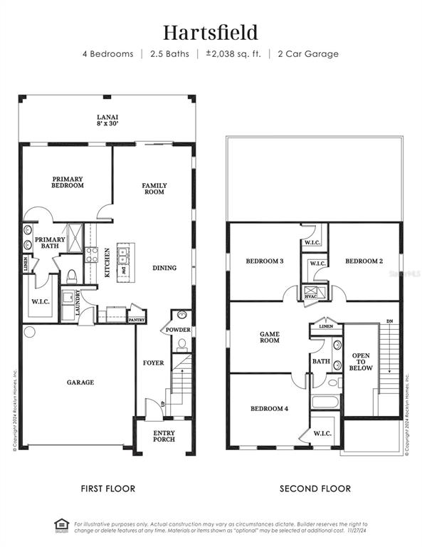 This floor plan shows a two-story home with four bedrooms, 2.5 baths, and a garage — 7978 CHANDLER LAKE COURT, HUDSON, FL