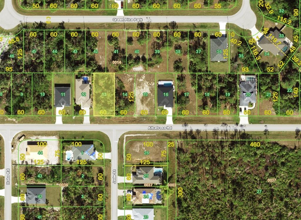 This is a satellite map view of residential lots along Albatross Road — 314 ALBATROSS ROAD, ROTONDA WEST, FL
