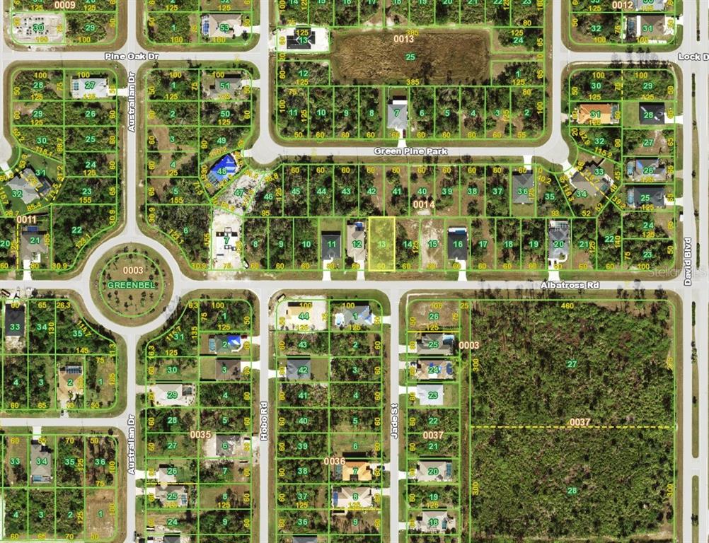 This is a satellite map showing residential lots and streets in a suburban neighborhood — 314 ALBATROSS ROAD, ROTONDA WEST, FL