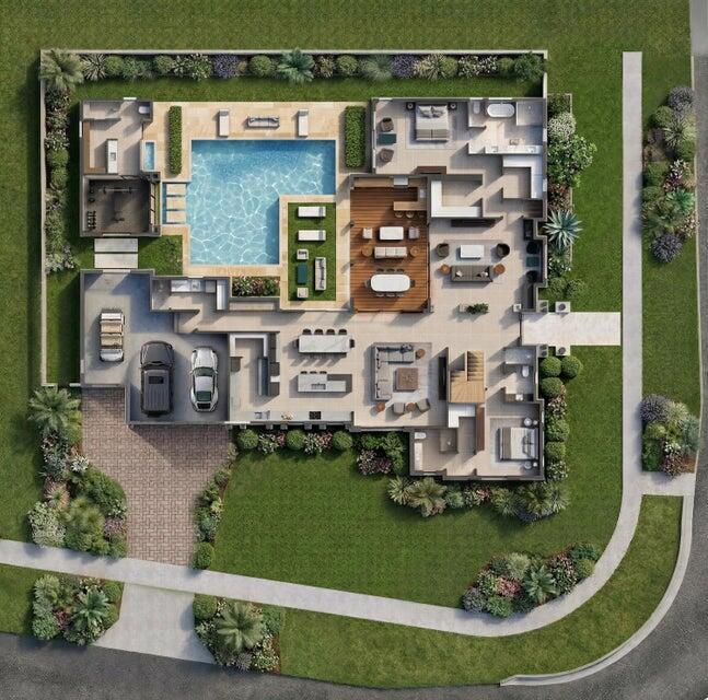 This architectural rendering shows a floor plan of a modern home with a private pool — 514 NE 3rd Avenue, Delray Beach FL 33444, DELRAY BEACH, FL
