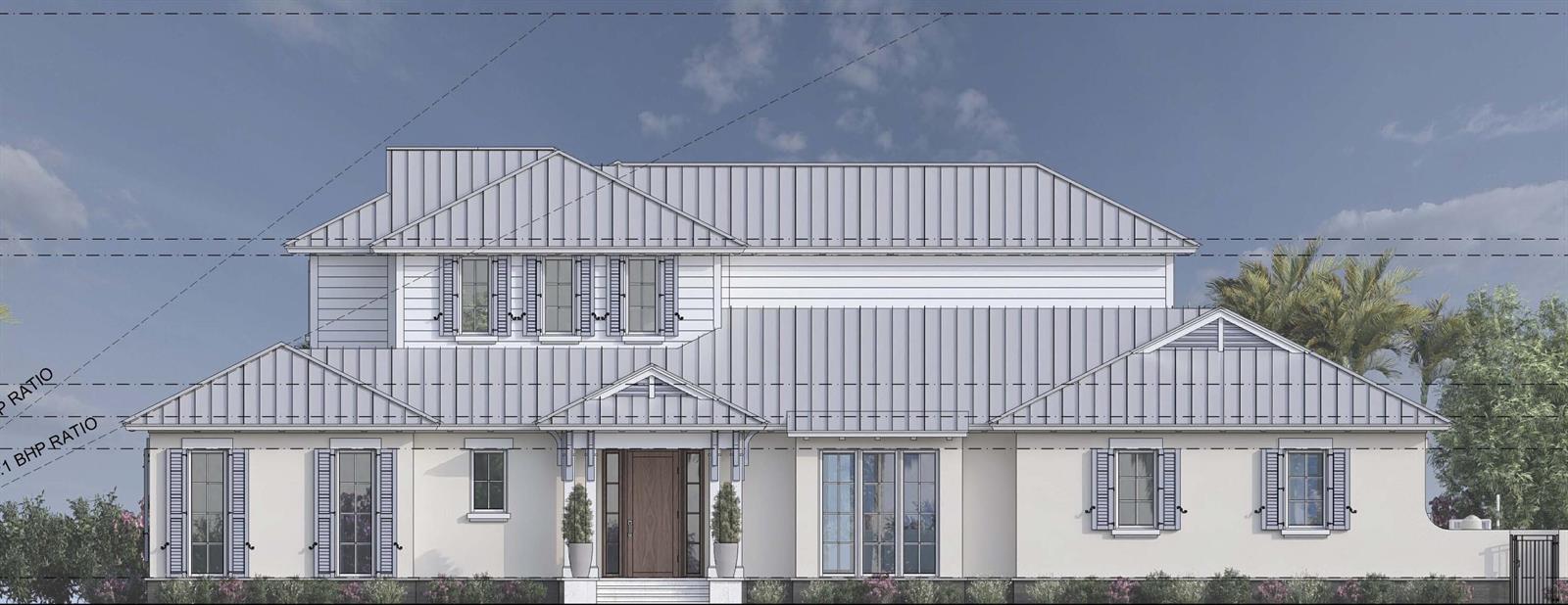 This architectural rendering shows the front exterior of a two-story house with a metal roof — 514 NE 3rd Avenue, Delray Beach FL 33444, DELRAY BEACH, FL