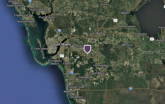 This is a map showing the location of a property in Southwest Florida — 1251 ECHARD STREET E, LEHIGH ACRES, FL
