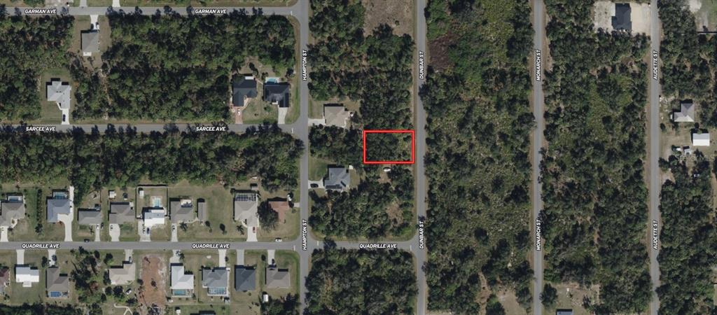 An aerial map view shows a rectangular vacant lot highlighted in red near several streets — 3329 DUNBAR STREET, PORT CHARLOTTE, FL