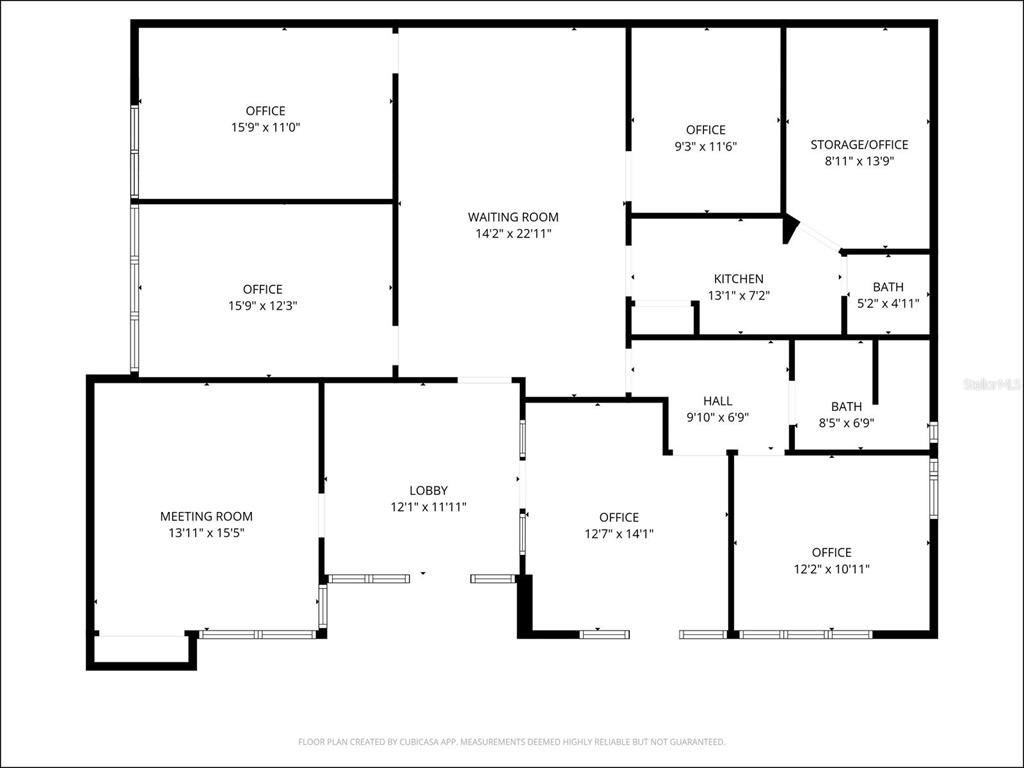 This is a floor plan showing the layout of an office space with multiple rooms — 611 DRUID ROAD E UNIT 707 & 708, CLEARWATER, FL