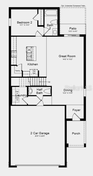 This is a floor plan of a home featuring a two-car garage, kitchen, and great room — 382 CORNERSTONE DRIVE, GROVELAND, FL