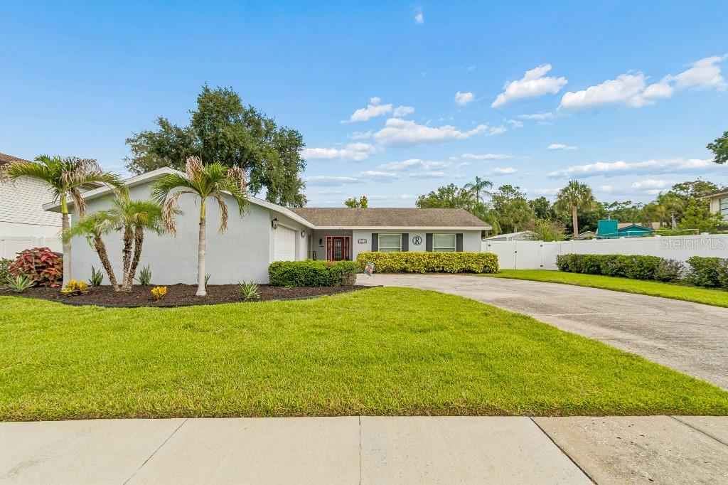 A single-story house with a light gray exterior, a front lawn, and a paved driveway — 4009 MOUNTAIN SPRINGS LANE, TAMPA, FL