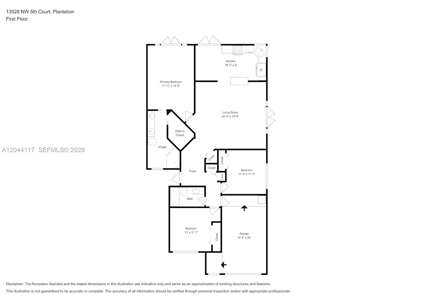 This is a floor plan showing the layout of a single-story residential home — PLANTATION, FL