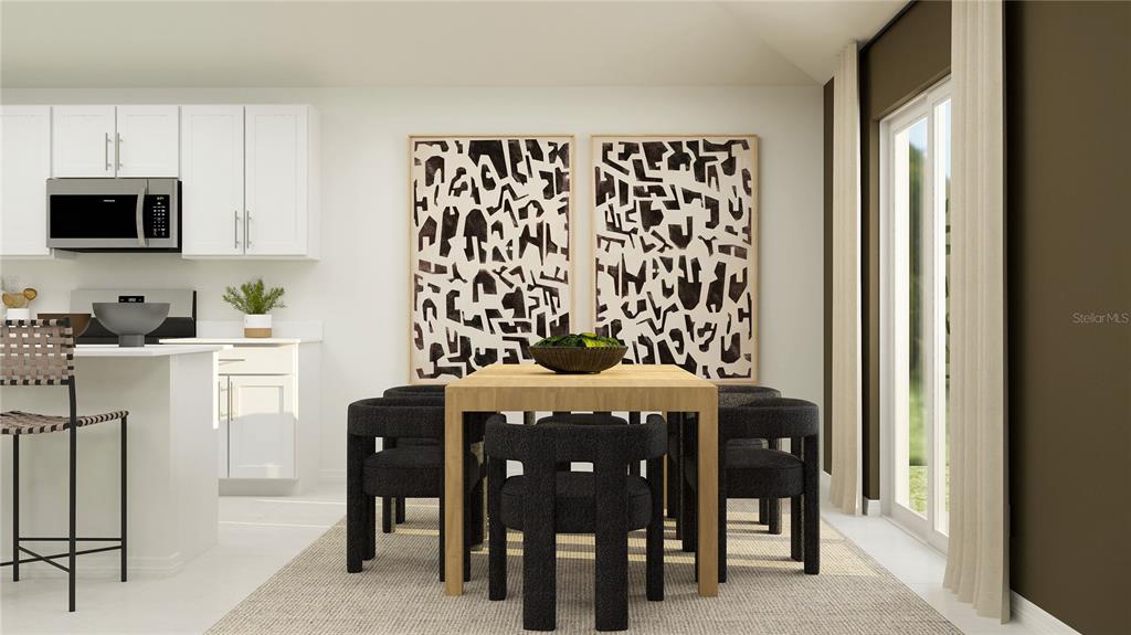 This is a rendering of a dining area with a wooden table and black chairs — 14435 STRESA AVENUE, DADE CITY, FL