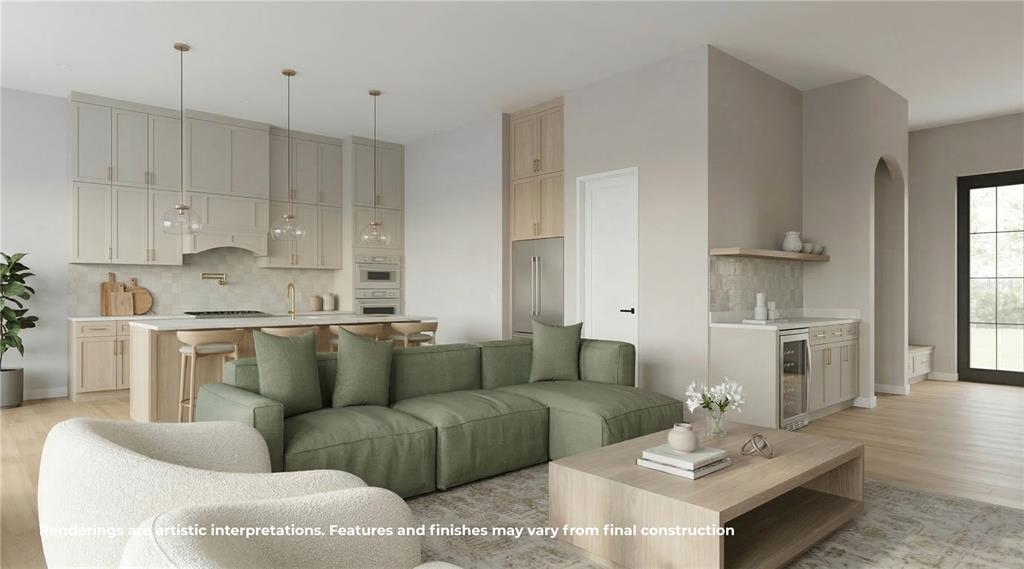 This rendering shows an open-concept kitchen and living area with light wood cabinetry and furniture — 808 W HARVARD STREET, ORLANDO, FL