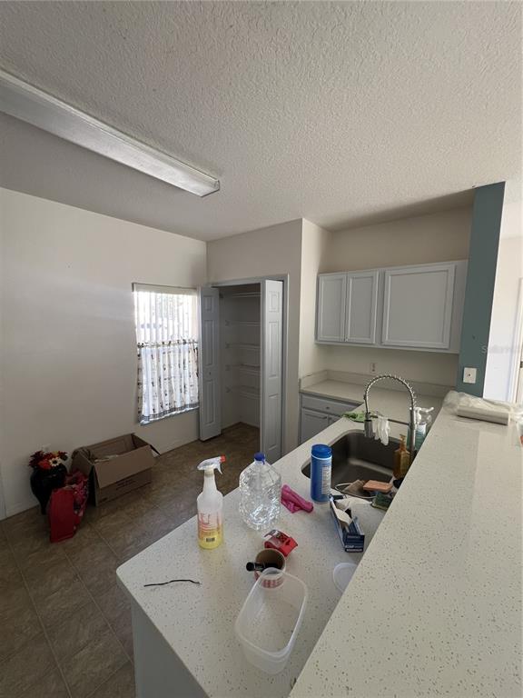 A kitchen features a sink, light-colored cabinets, a pantry closet, and a window with blinds — 735 COLVILLE PLACE, KISSIMMEE, FL