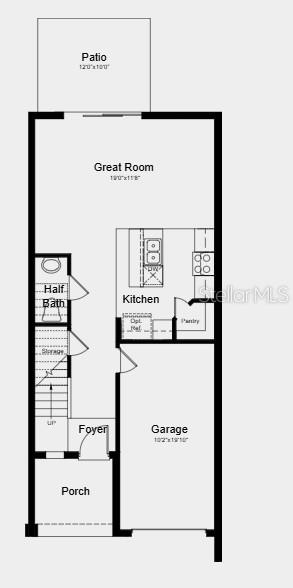 This is a floor plan of a home's first level featuring a garage and patio — 10822 ECLIPSE STREET, SARASOTA, FL