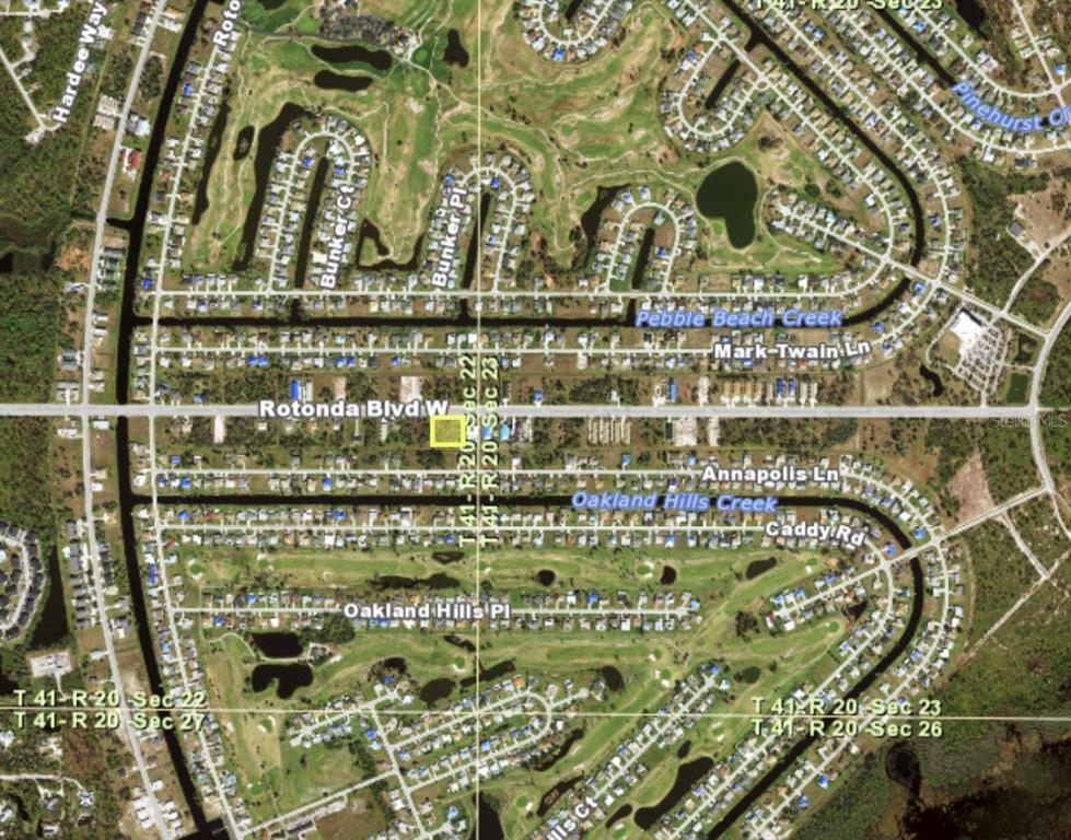 This is an aerial map showing a highlighted residential lot in a golf course community — 241 ROTONDA BOULEVARD W, ROTONDA WEST, FL