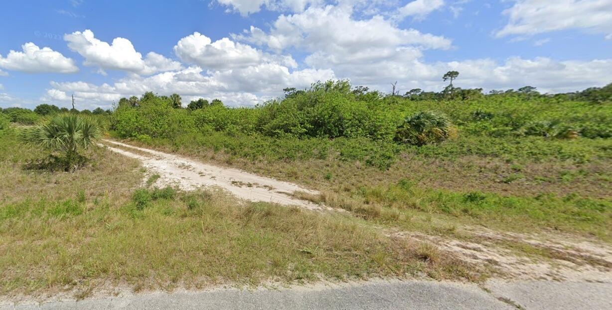 A dirt path leads into a grassy, undeveloped lot with scattered shrubs and palm trees — 523 Independence Drive, FL 33935, FL
