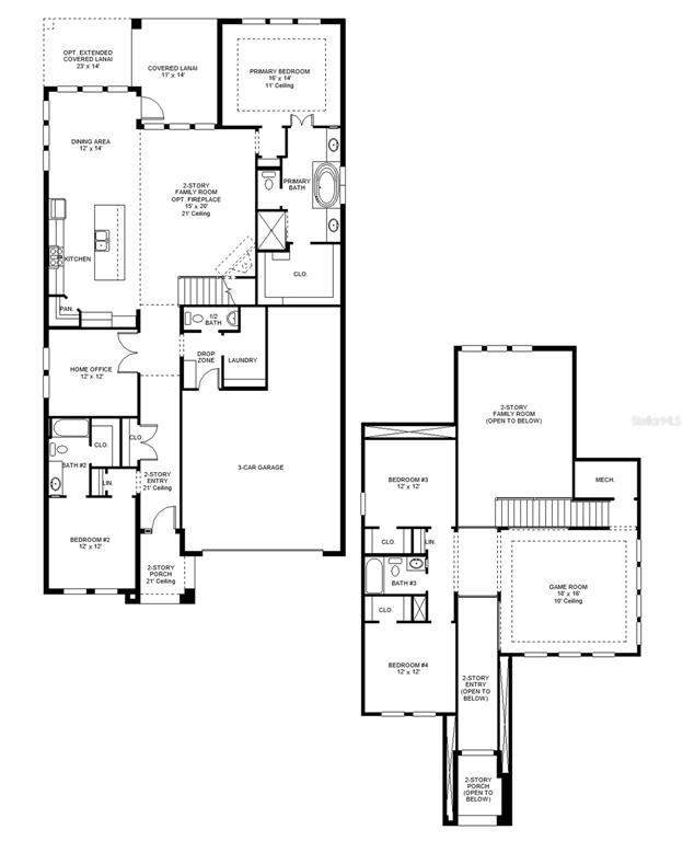 This is a two-story floor plan showing a home with a three-car garage — 10916 38TH TERRACE EAST, PALMETTO, FL
