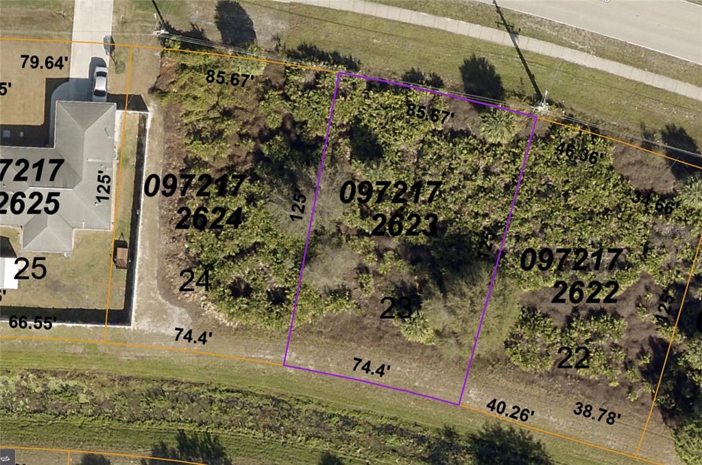 This is an aerial map showing several adjacent vacant residential lots with their dimensions — W PRICE BOULEVARD, NORTH PORT, FL