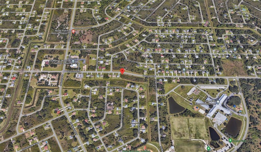 This is an aerial map view of a residential neighborhood in North Port, Florida — W PRICE BOULEVARD, NORTH PORT, FL