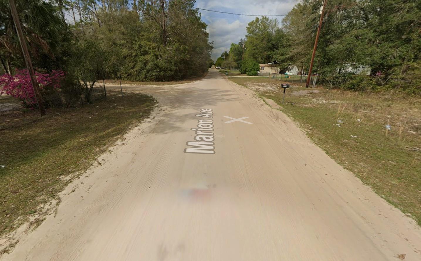 A dirt road intersection is surrounded by trees and residential lots in a rural area — Tbd Marion Avenue, FL 32148, FL