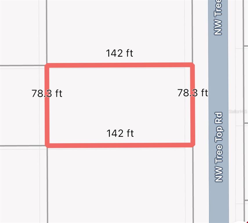 This is a map showing the rectangular dimensions of a property lot — 0000 NW TREETOP ROAD UNIT 007, DUNNELLON, FL
