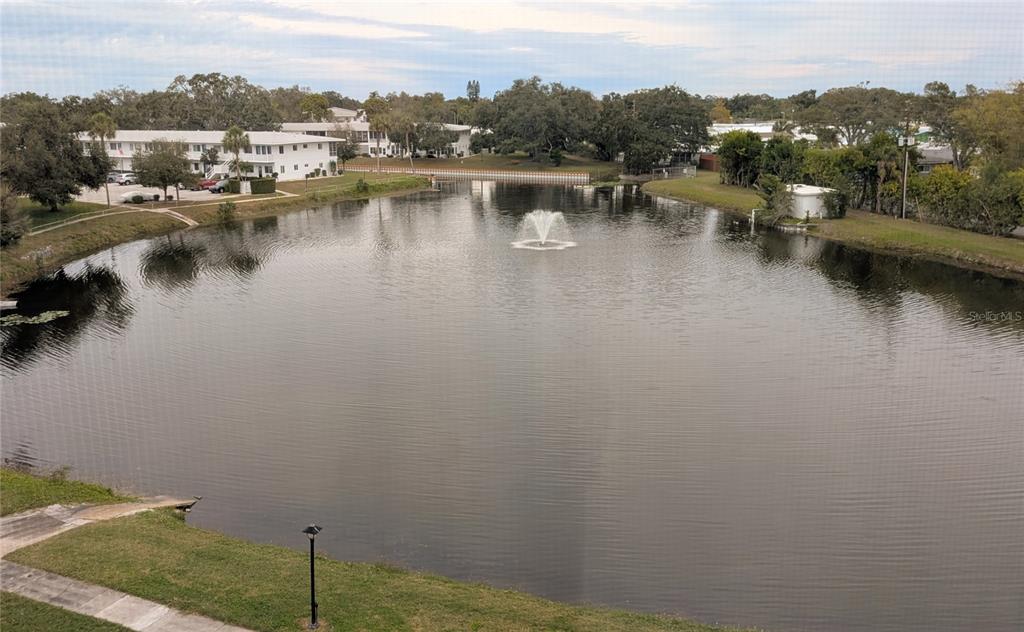 A view of a pond with a fountain, surrounded by trees and apartment buildings — 8055 112TH STREET UNIT 403, SEMINOLE, FL