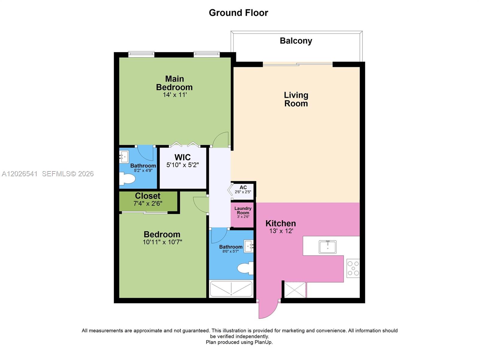 This is a floor plan for a two-bedroom, two-bathroom apartment with a balcony — 4390 W 12th Ln # 18B, Hialeah FL 33012, HIALEAH, FL
