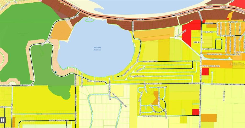 This is a map showing the residential streets and land use around Little Lake Jackson — 136+142 LAKE DRIVE BOULEVARD, SEBRING, FL