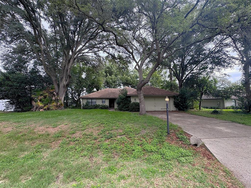 A single-story house with a concrete driveway and large trees in the front yard — 5419 SW 84TH PLACE, OCALA, FL