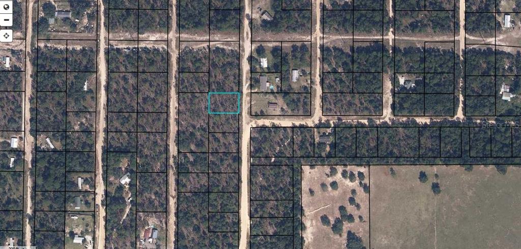 This is an aerial map view showing a highlighted vacant lot in a rural area — 7248 CITADEL STREET, KEYSTONE HEIGHTS, FL