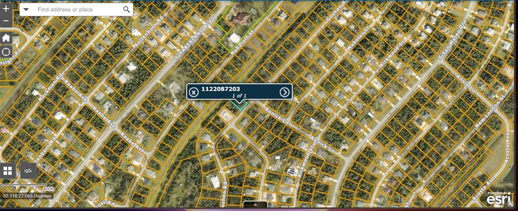 This is a satellite map view showing residential property parcels and street layouts — Lot 3 GOSHEN ROAD, NORTH PORT, FL