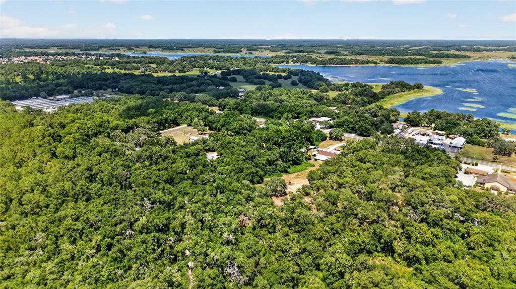An aerial view shows a large, wooded property situated near a lake and residential area — 3362 N CARL G ROSE HIGHWAY, HERNANDO, FL