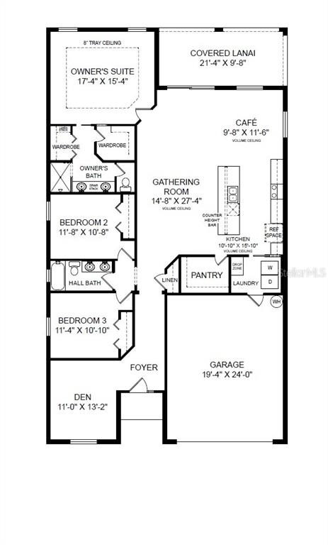This is a floor plan for a single-story home featuring three bedrooms and a garage — 6731 CASTLE GREEN PLACE, ZEPHYRHILLS, FL