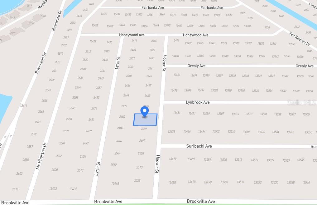 This image is a map showing property lot lines and street names in a neighborhood — 2481 HOOVER STREET, PORT CHARLOTTE, FL
