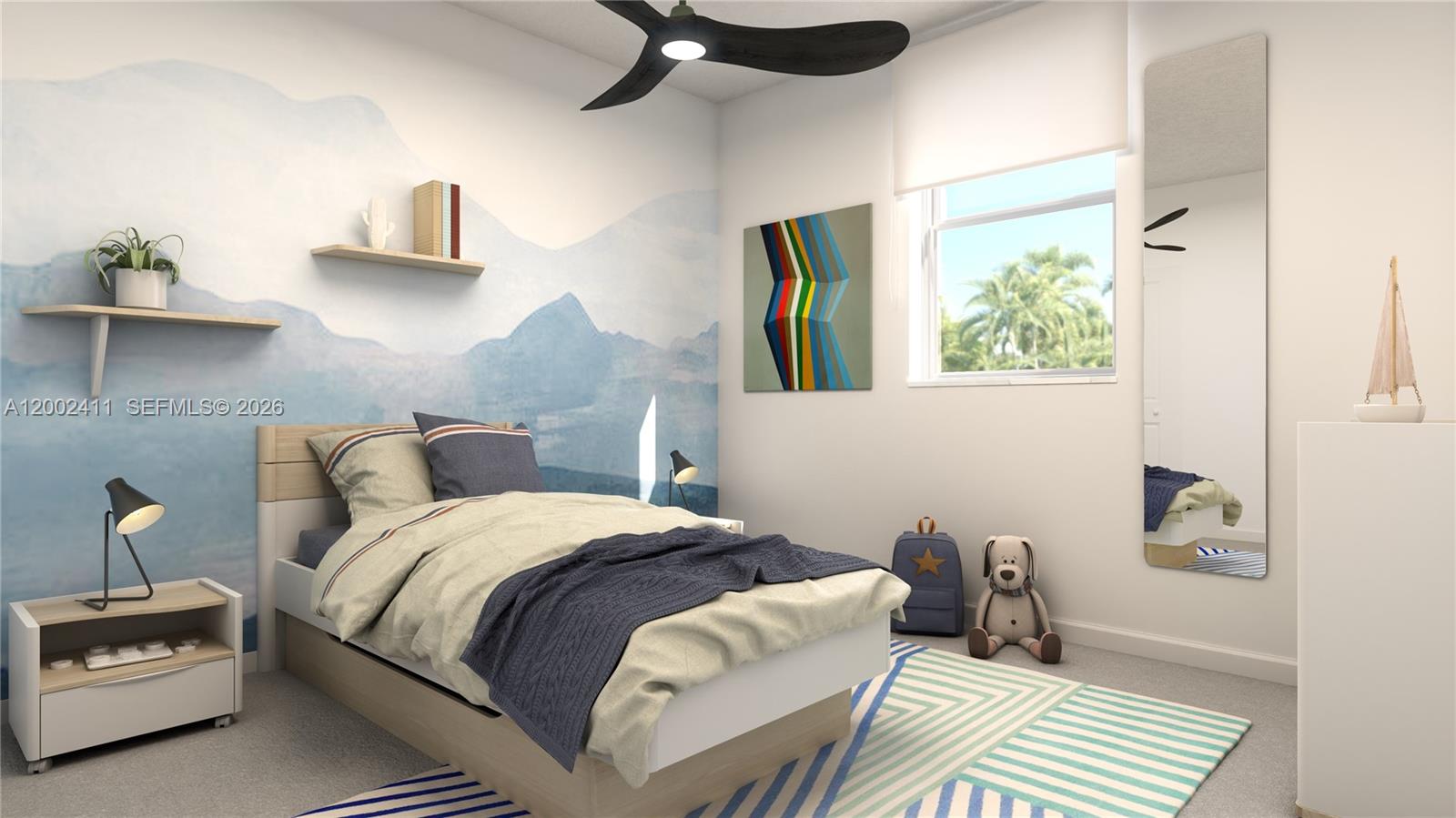 This is a digital rendering of a bedroom featuring a mountain mural and a bed — 748 SE 15 ST, Homestead FL 33034, HOMESTEAD, FL