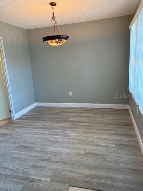 A dining area features gray walls, wood-look flooring, and a stained-glass pendant light fixture — 1051 79TH AVENUE N UNIT 212, ST PETERSBURG, FL
