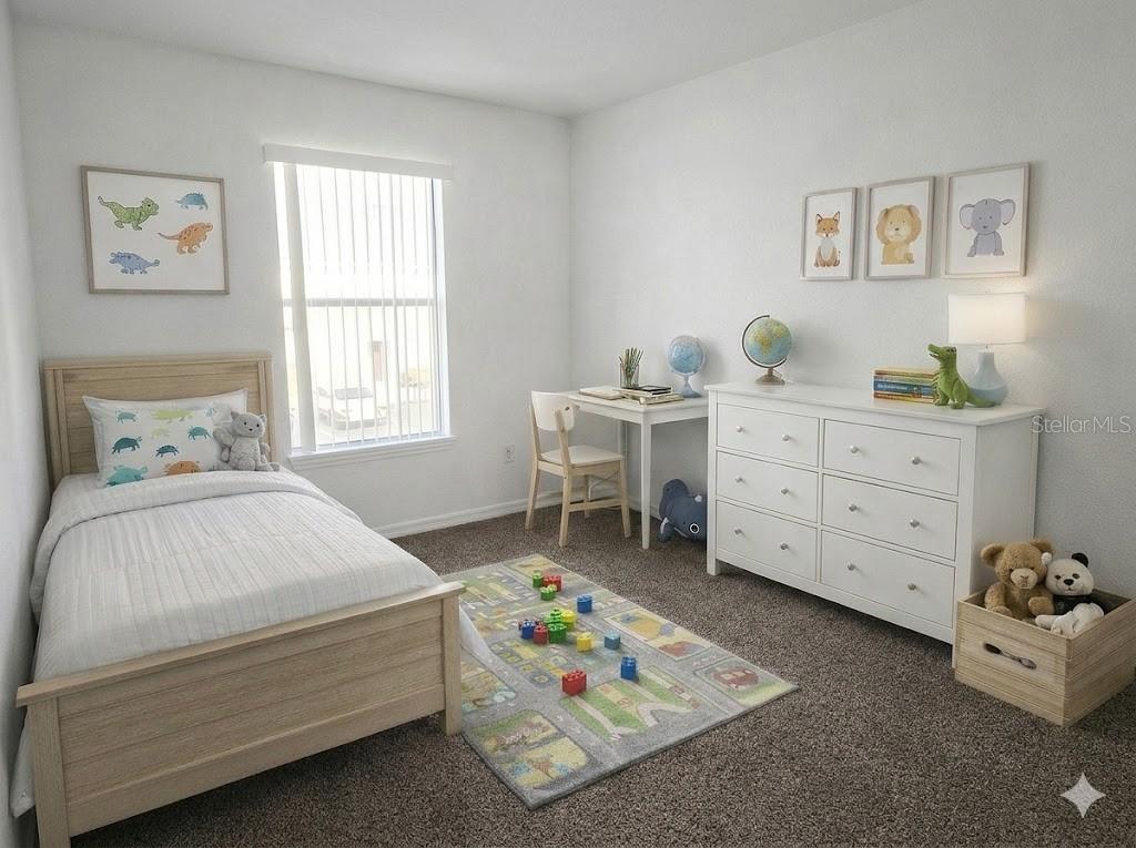 A child's bedroom features a light wood bed, a white desk, a dresser, and a rug — 2836 CLUB CORTILE CIRCLE, KISSIMMEE, FL