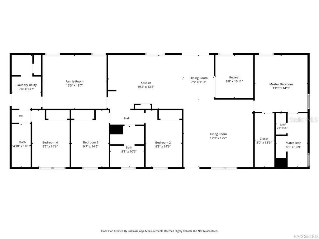 This is a floor plan showing the layout of a house with four bedrooms — 2220 N DONOVAN AVENUE, CRYSTAL RIVER, FL