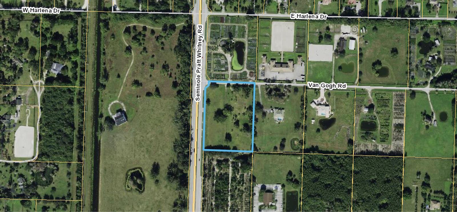 An aerial map view shows a vacant rectangular lot outlined in blue near a road — 16650 Velazquez Boulevard, Loxahatchee FL 33470, LOXAHATCHEE, FL