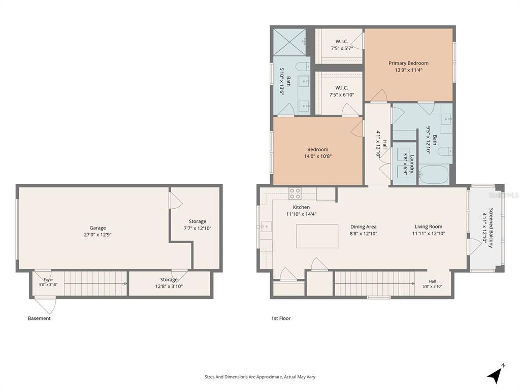 This floor plan shows a two-level home with a basement garage and a main living floor — 1700 RANCH ROAD UNIT B4-8202, NOKOMIS, FL