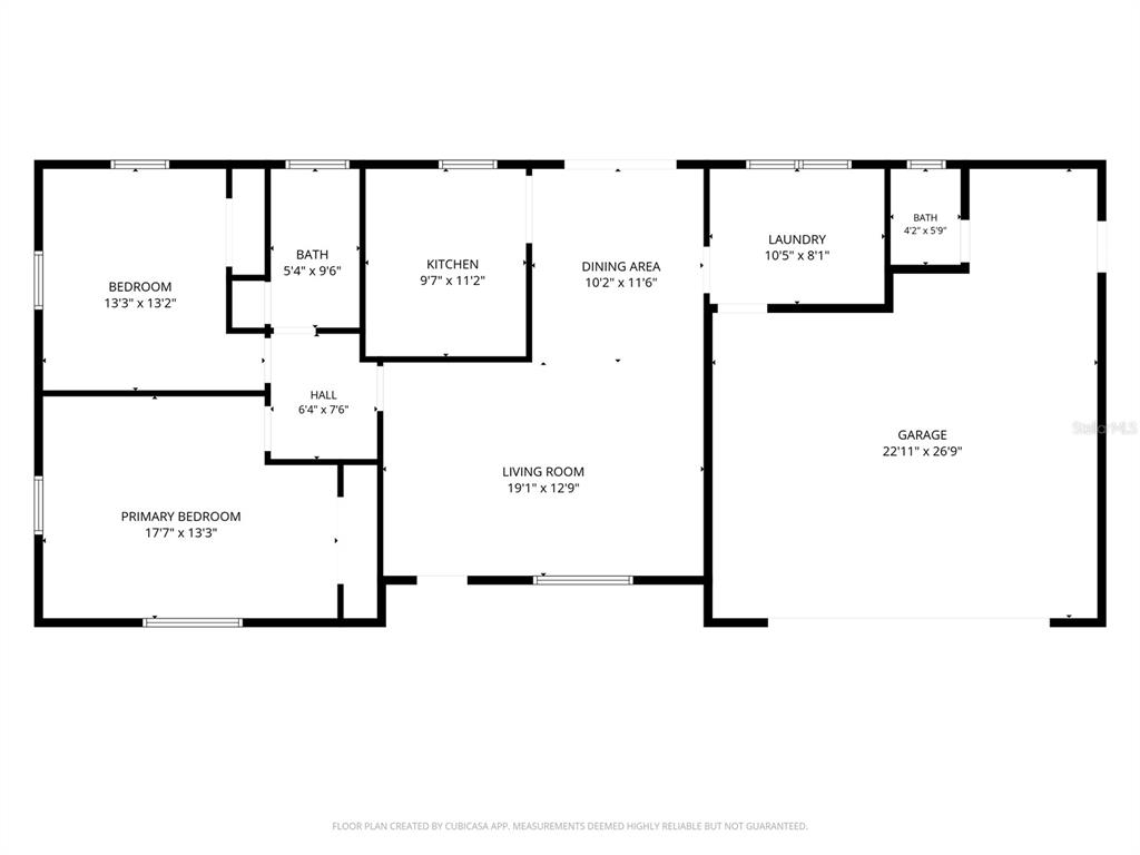 This is a floor plan showing a house with two bedrooms, two bathrooms, and a garage — 13420 SE 122ND PLACE, OCKLAWAHA, FL