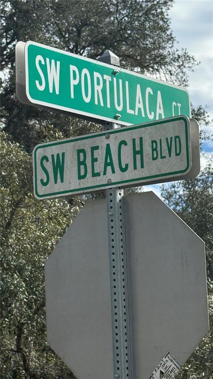 A street sign shows the intersection of SW Portulaca Ct and SW Beach Blvd — SW BEACH BLVD & SW PORTULACA CT, DUNNELLON, FL