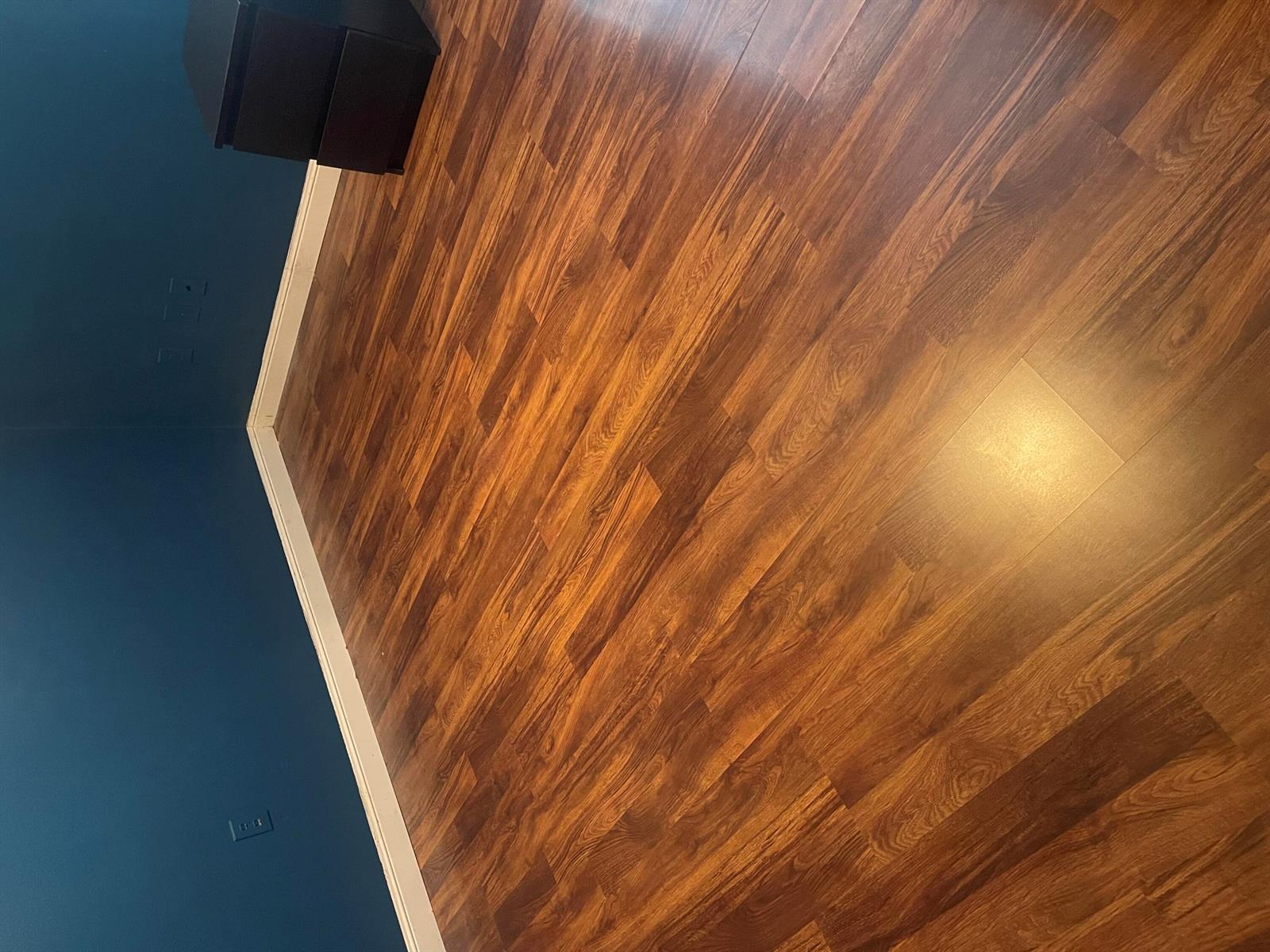 A room with dark blue walls and wood-look laminate flooring — 195 Plantation Boulevard, Lake Worth FL 33467, LAKE WORTH, FL