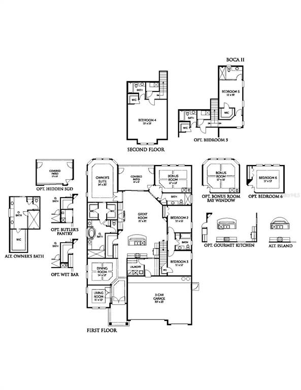 This is a floor plan for a two-story home featuring a three-car garage — 3531 CYNTHIA LANE, ORANGE PARK, FL
