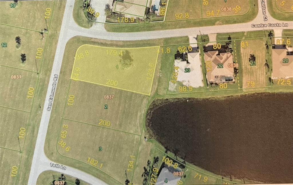 This is a map showing property lot lines and dimensions for a residential neighborhood — 15692 SAN EDMUNDO ROAD, PUNTA GORDA, FL