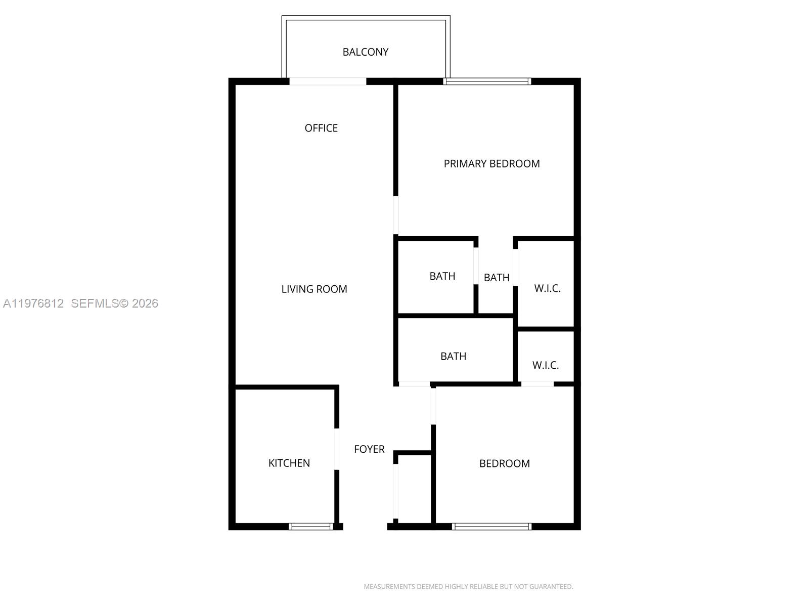 This is a floor plan for a two-bedroom apartment with a balcony and three bathrooms — 1150 Collins Ave # 405, Miami Beach FL 33139, MIAMI BEACH, FL