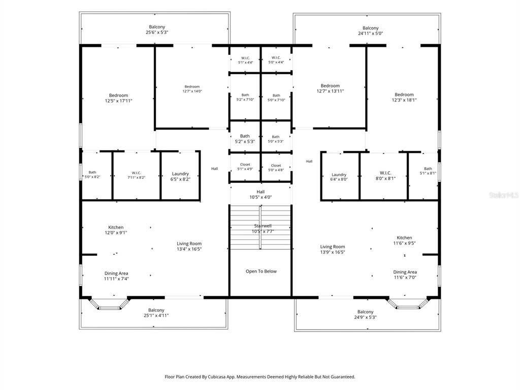 This is a floor plan showing two residential units with bedrooms, bathrooms, kitchens, and balconies — 8128 PAPAYA STREET, PORT RICHEY, FL