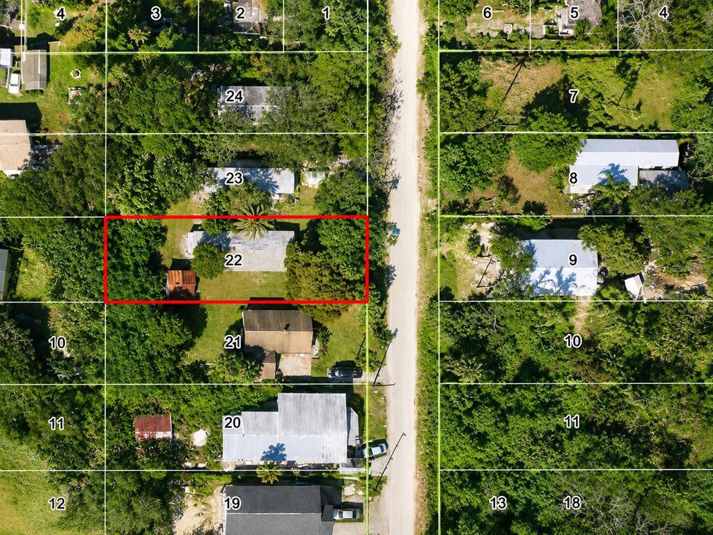 This is an aerial map showing a residential lot highlighted in red — 6501 WERNER AVENUE, NEW PORT RICHEY, FL